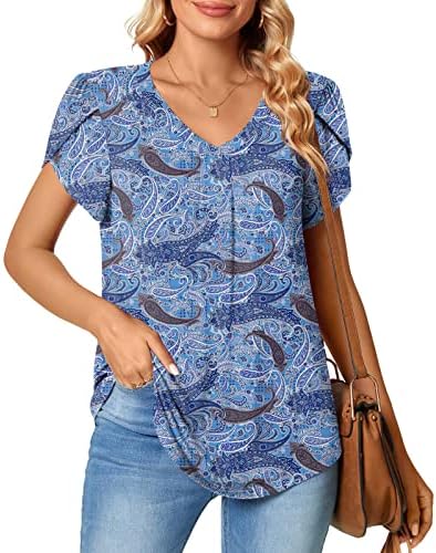 Camiseta de manga curta para mulheres v pescoço spandex estampa floral relaxado brunch fofo tees de blusa garotas 2023 w3