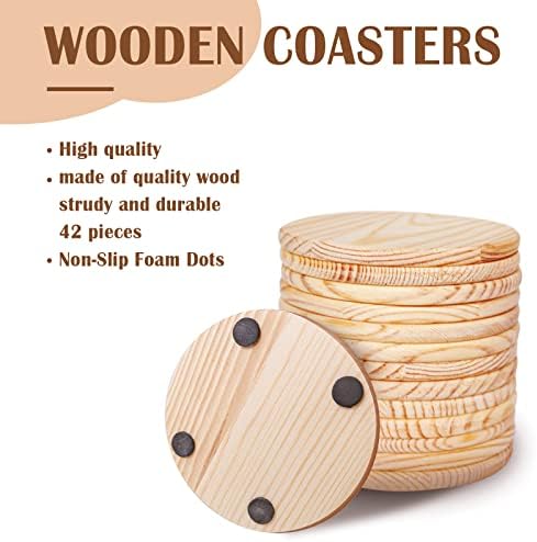 42 peças Coastras de madeira inacabadas, montanhas-russas de madeira em branco de 4 polegadas para artesanato com pontos