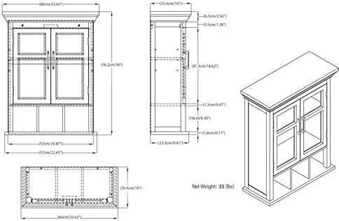 Simplihome Avington 30 polegadas H x 23,6 polegadas W duas portas Gabinete de banho de parede com cubbies em branco