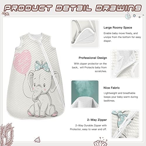 Mnsruu bebê sono saco fofo bebê elefante e balões bolsa de dormir bebê saco de sono com cobertor vestível para bebês