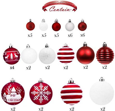 Valery Madelyn Tradicional Red e Branca Bola de Natal Ornamentos, Ornamentos de Árvore de Natal à prova de quebra para decoração de