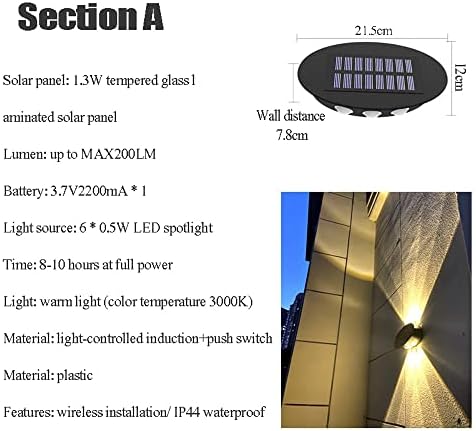 Luzes solares de solar de Yhqsyks de solar para cima e para baixo luminária de parede iluminação externa Caixa de PVC para