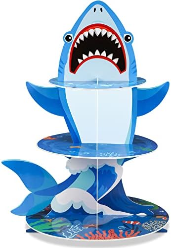3 Tier Shark Party Cupcake Stand Decorações sob o Sea Shark Theme Cupcake Ditter Ocean Animal Shark Start Tower For