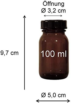 MIKKEN - Conjunto de vidro do farmacêutico marrom 10 x 100 ml, incluindo tampa de parafuso e etiquetas, feitos na Alemanha.