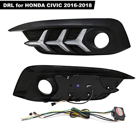 Luzes de corrida diurnas VGetting para Honda Civic 10th Gen Sedan 2017 2018 Luz de nevoeiro 3 cores Drl âmbar lâmpadas de sinalização LED Drivante de peixe leve estilo ósseo