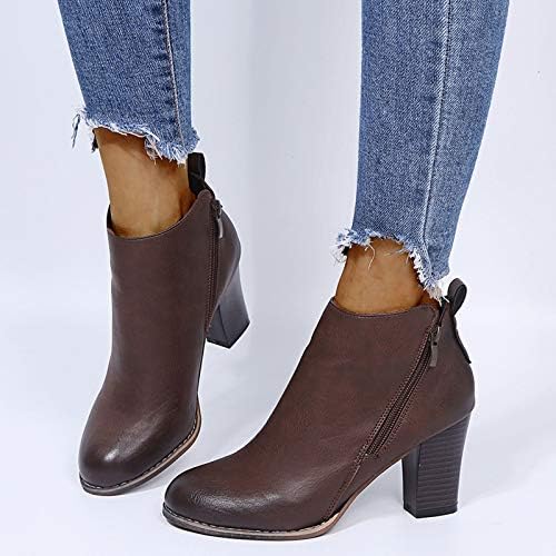 Botas para mulheres botas de botas largas para mulheres largura largura punho zíper de calcanhar retro sapatos sólidos coloração de couro redonda cor curta botas de botas femininas chinelas femininas lindas tamanho 8