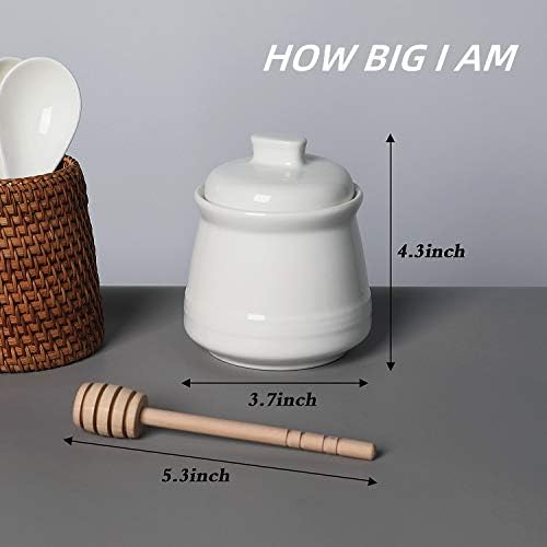 Jarra de mel de porcelana Leetoyi com tampa e molho de mel, panela de mel de cerâmica, 12 onças