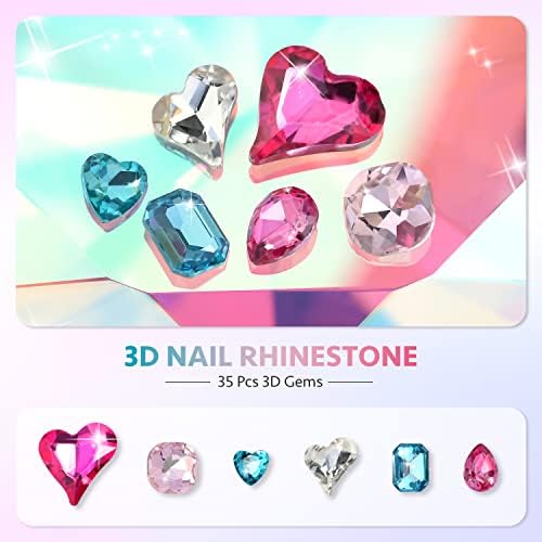 Gaoy strass para unhas, 1180 PCs Gemas de unhas azuis rosa para artesanato, 12 estilos Clear 3D Multi -Formas e jóias de