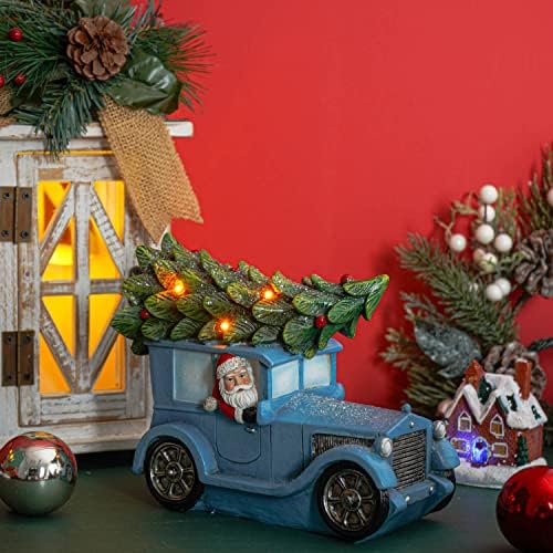 TopArorn Christmas Truck Feliz Papai Noel no modelo de carro com figuras de carro colecionável de carro de férias de estátua de estátua LED de mesa de árvore, caminhão azul