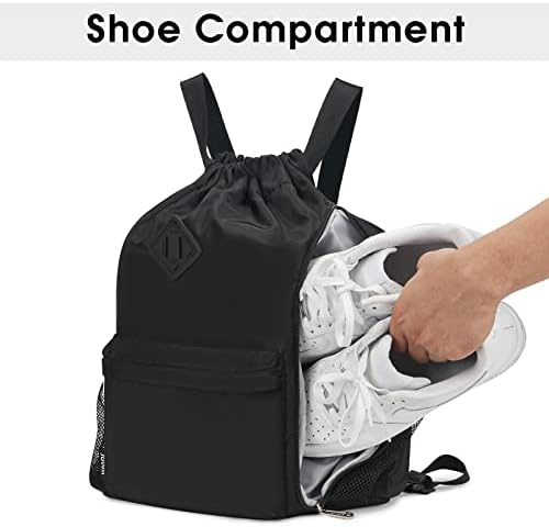 Wandf Prawtring Backpack Sports Gym Bag com compartimento de sapatos, backpack de cordas resistente à água Cinch para