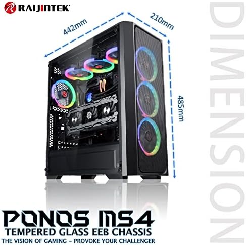 Raijintek Ponos MS4, caixa de PC de torre intermediária, com vidro temperado e malha frontal, EEB M/B, vem com 4pcs 12025 ventiladores