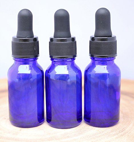 20 novas garrafas de vidro azul cobalto de 1 oz, com gotas de colina de vidro