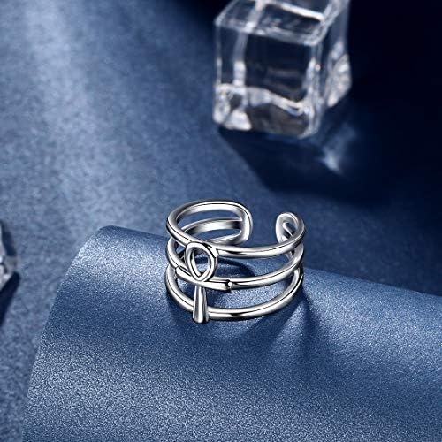 beautlace ankh anéis cruzados anel ajustável prata/18k ouro/pistola preta banhada anel horizontal/erguido anel aberto