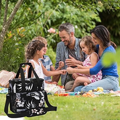 Lancheira para mulheres e homens, lancheira isolada para adultos lanchonetes de piquenique de 15l com alça de ombro ajustável, bolsa de lâminas à prova de vazamentos 16 com bolsos laterais e suporte de garrafa de água, padrão preto