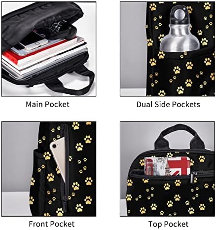 Hevane Gold Dog Paw Imprimir estilo Backpacks de estilo casual Black Feminino Backpacks Durável Backpack Backpack Bolsa Casual