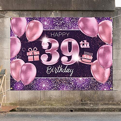 PAKBOOM FELIZ 39º BANNER BABILIDADE PARACE - 39 Decorações de festas de aniversário Supplies for Women - Pink Purple Gold 4 x 6ft