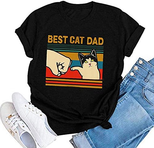 Uikmnhnh Fulme de manga curta de ajuste relaxado Camisa de verão casual camisa de gato