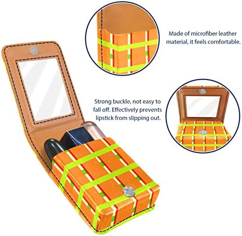 Caixa de batom Oryuekan com espelho bolsa de maquiagem portátil fofa, bolsa cosmética, desenho animado de faixas xadrezes verdes laranja