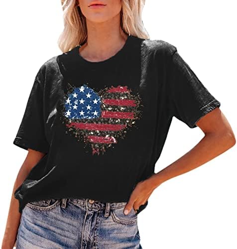 Long Women Tir camiseta Independence Day Bandeira impressão de manga curta camiseta mulher mulher feminina algodão camisa de manga curta