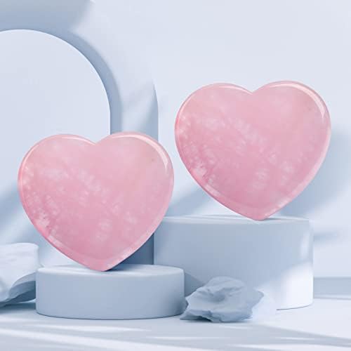 Lazyga Rose Quartz Heart Stone 2pcs cura cristal75mm, cristal de energia positiva em forma de coração de pedra preciosa