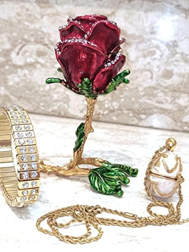 Rosas requintadas Eternity Roses Faberge Egg Trinket & Jewelry para seu colar de ovo russo e pulseira branca e bracelete de 24 kgold de diamante de cristal conjunto de noivado exclusivo para noiva para ser presente 7ct