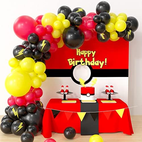 Hyowchi Cartoon Poke Birthday Party Supplies - 116 PCS Kit de arco de guirlanda de balão de cartoon, arco de balão de látex amarelo preto para cartoon Ball Ball Baby Shower Birthday Party Decorações