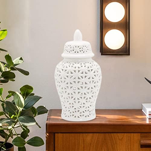Fenteer 14 Jar de gengibre branco artesanato de decoração criativo com tampa de tampa de estilo retro vaso de cerâmica