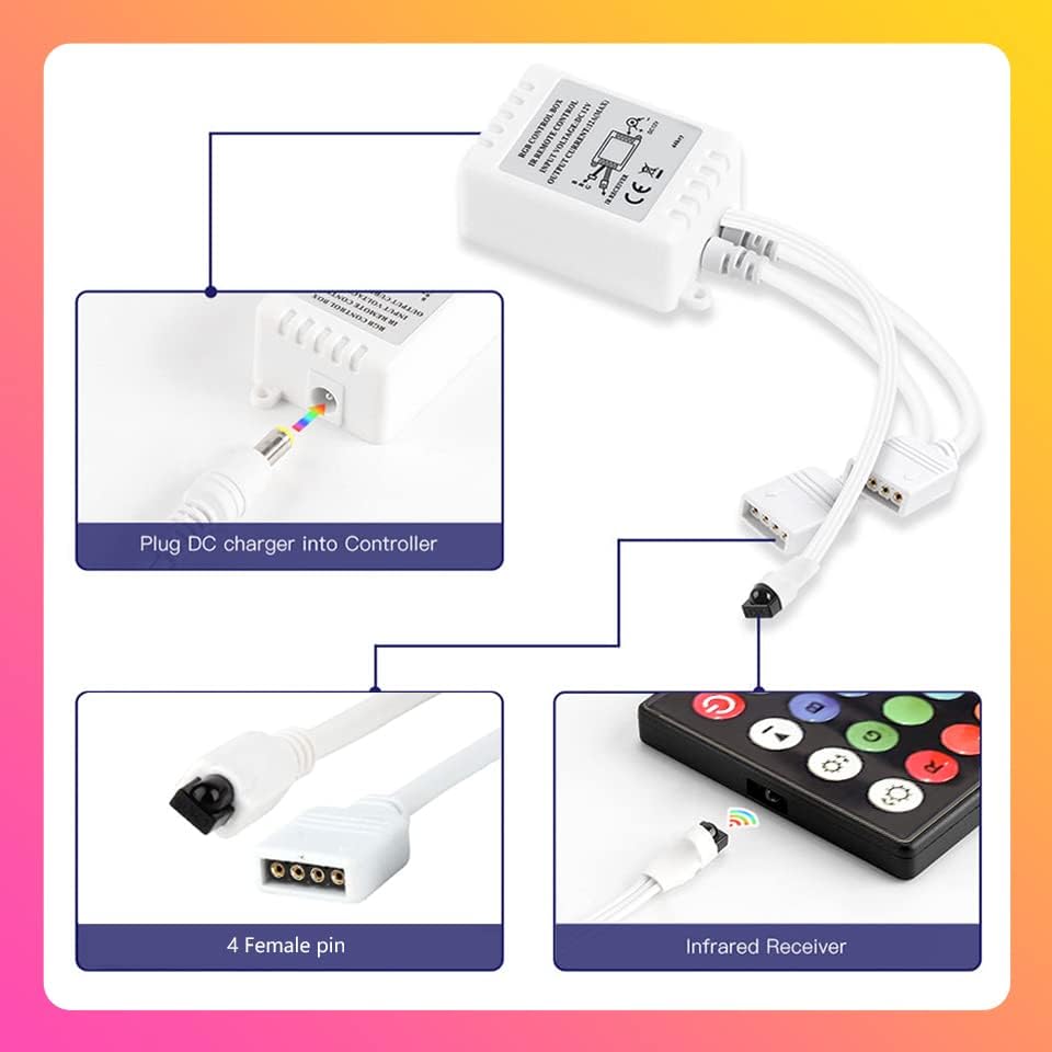 TOY RGB LED Controller para tira leve, 44 key IR REMOTO IR PARA SMD 10MM 5050 3528 2835, 2 portas de 4 controlador de pinos