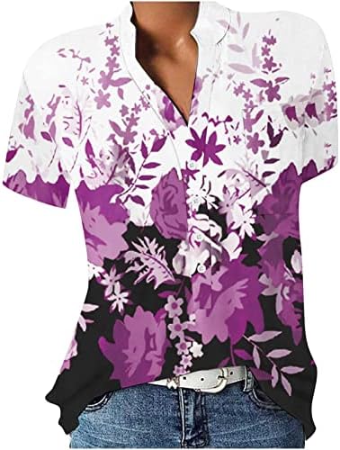 Camisas de manga curta feminina Mulheres V Blusa do pescoço Camisetas de túnica curta camiseta floral camisetas camisetas