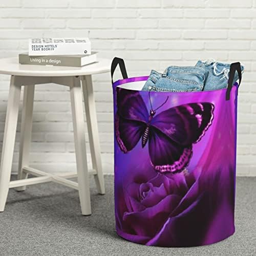 Butterfly Purple e impressão de flores cestas de lavanderia grande com alça de lavanderia dobrável à prova de água para quarto, banheiro pequeno