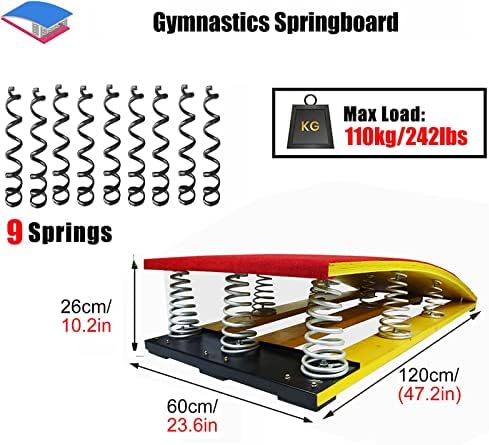 9 Springs Carregar 110kg/ 242 libras esportes trampolim, altíssimo equipamento de trampolim de ginástica de segurança estável para