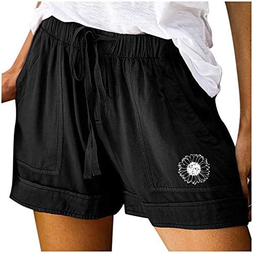 Bagelise Summer Calça bolsões femininos shorts Cantura de cordão casual calça elástica de calça elástica da cintura para mulheres