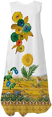 Vestido maxi de estampa de flor ubst para mulheres, vestidos de praia de boho longos e sem mangas