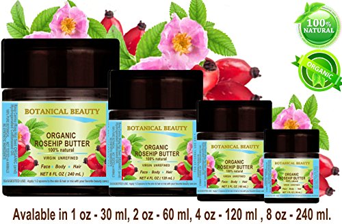 Óleo de semente de Rosehip - manteiga orgânica natural/virgem/não refinado/bruto/100 puro botânico. 4 fl.oz.- 120 ml. Para a pele, o cabelo e os cuidados com as unhas.