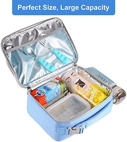 Amersun Kids Lunch Box Patent Design, lancheira escolar isolada durável com revestimento acolchoado, mantenha a comida quente por muito tempo, pequeno almoço térmico resistente à água para meninas de menino-2, azul bebê azul bebê