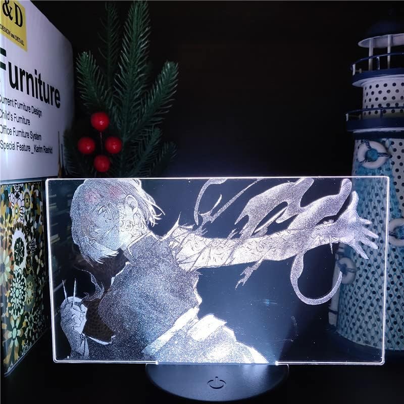 Bucros Anime Jujutsu Kaisened 3d Nightlight for Fanes 16 Colors Decor Ilusão Lâmpada LED com controle remoto, mangá gojo figura brindes de presente de natal infantil/meninos