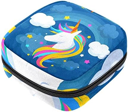 Saco de maquiagem azul unicórnio, bolsa de cosméticos, bolsa de higiene pessoal portátil para mulheres e meninas