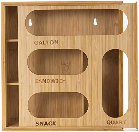 EMPAXUM Bamboo Ziplock Bag Organizer para dispensador de organizador de gavetas de gaveta de cozinha com tampas