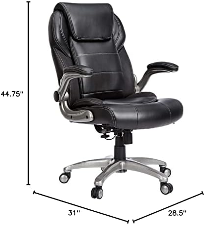 AmazoCommercial Ergonomic High-Back Chair de couro ligado com braços flip-up e suporte lombar, preto