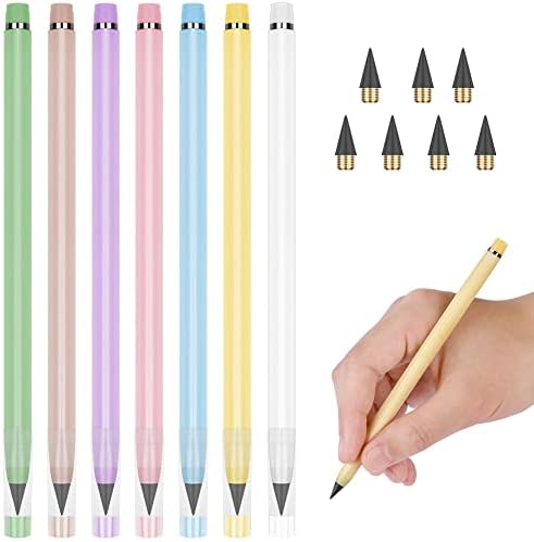 Lápis Hotut Inkless, Lápis de Lápis Mágico de 7pcs Inkless com lápis infinito com lápis eterno reutilizável com 7 Nibs substituíveis para escrever estudantes de canto da escola de escritório em casa material