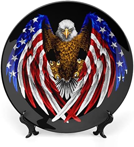 American Eagle USA Bandeira Balda Águia pendurada Cerâmica Placa decorativa com exibição Presentes de casamento de aniversário de exibição para casal para os pais dele seu marido