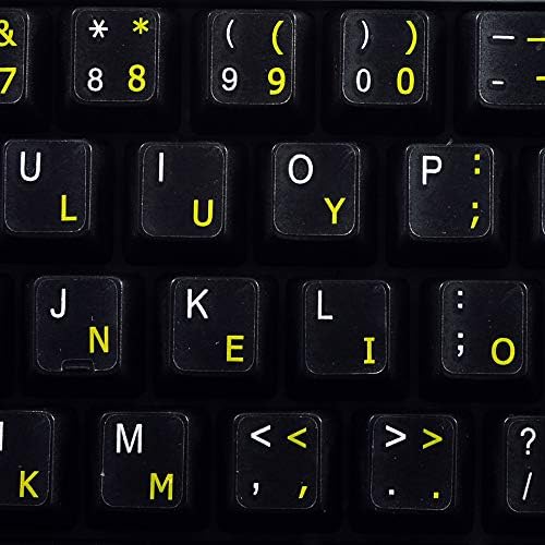 Rótulos do teclado Colemak com letras amarelas em fundo transparente