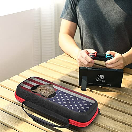 Olha de gato através do buraco na bandeira dos EUA Caixa de transporte para Nintendo Switch Proteção Proteção portátil bolsa de casca dura bolsa de viagem