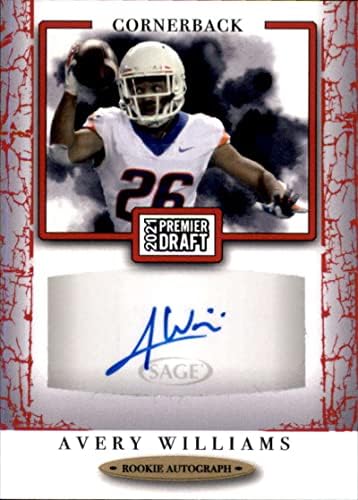 2021 Sage Hit Premier Draft Autografs Red #A90 Avery Williams RC ROOKIE Auto Football Trading Card