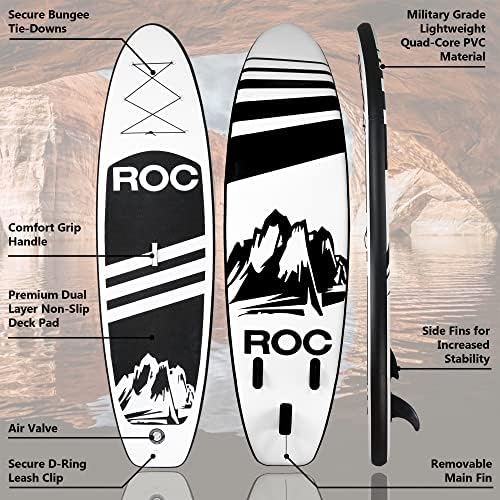 ROC Inflável Stand-Up Paddle Paddle com acessórios premium de tábua de pás, design amplo estável, deck de conforto não deslizamento