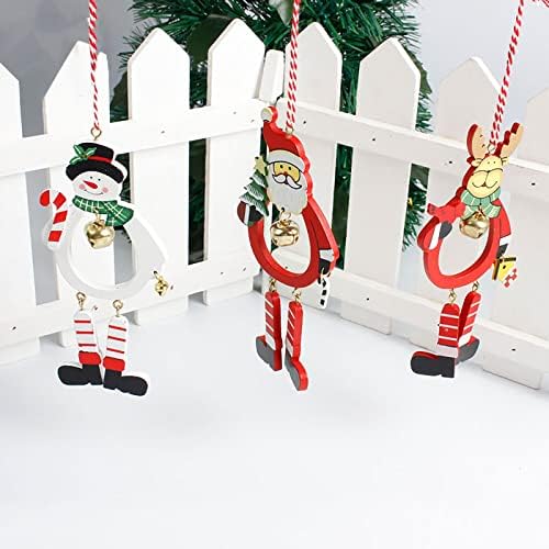 Bola pendurada para impressão de cor de cor de cor de madeira esculpida em árvore de Natal pingente Bell Papai Noel Ornament