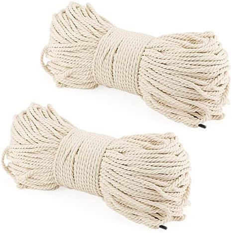 Lexinin 2 pacote 6mm x 109 jardas cordas de macramamento branco, corda de algodão natural, cordão torcido de algodão de 3 fios para artesanato, decorativo, tricô