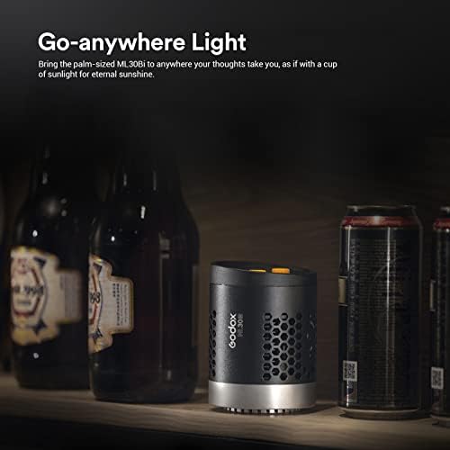 Luz de vídeo LED bi-cor de Godox ML30bi, 40W 2800K-6500K Temperatura de cor, CRI 96+ TLCI 97+, 7 FX Efeitos, modo silencioso, controle sem fio de aplicativo, luz LED com 2x de caixa de bateria de lítio NP-F970