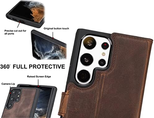 Caso de couro vintage Galaxy S23 Ultra 6,8 Capa da carteira Genuíno, Caixa de Luxo Magnético de Luxo, RFID protegido, compatível com carga sem fio e montagem de carro