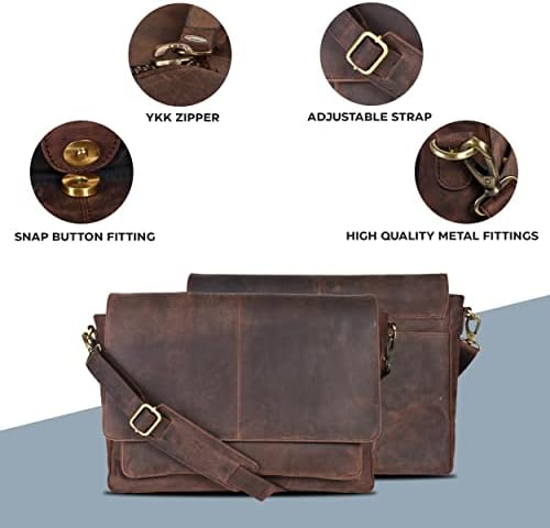 Borda de couro Traversible de 16 polegadas para laptop bolsas de mensageiro, bolsa de mochila com alça de ombro para homens e mulheres